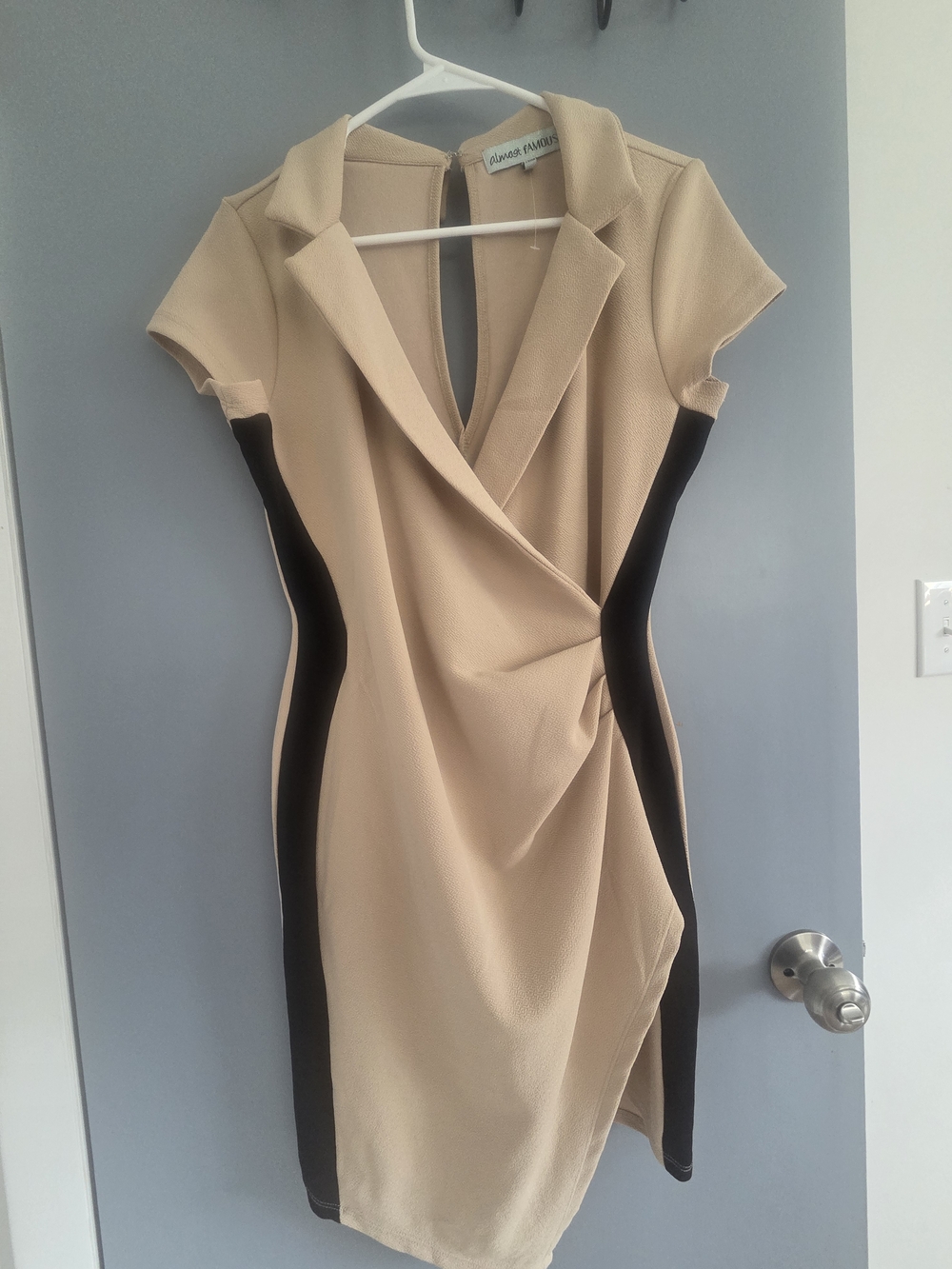 Almost Famous Beige and Black Midi Dress with Notch Collar